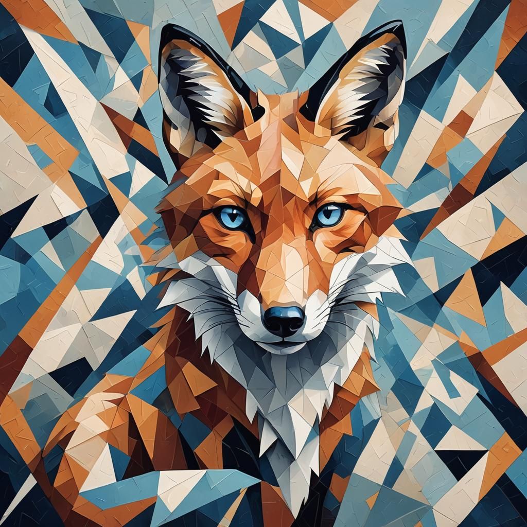 Blue-Eyed Fox in Cubist Art Deco Style