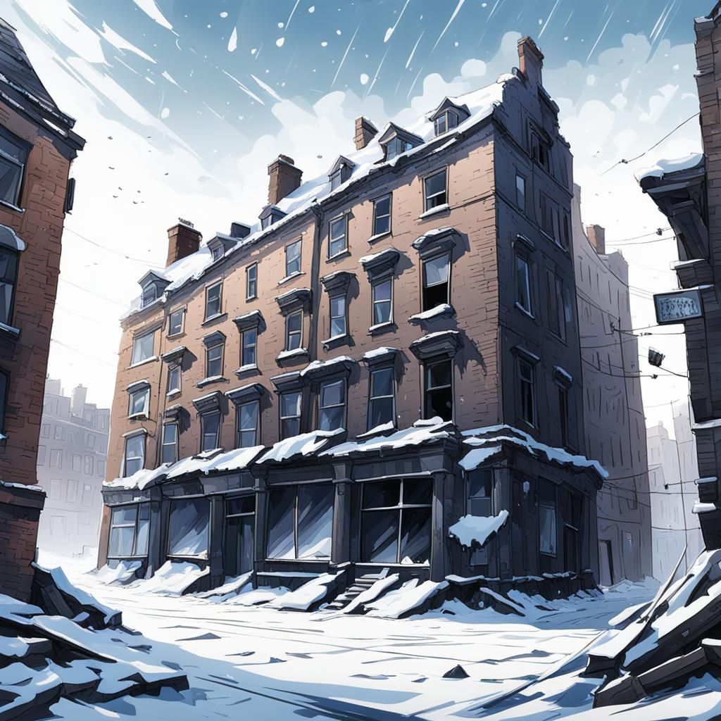 Icy Winter: Derelict Cityscape in Deep Snow