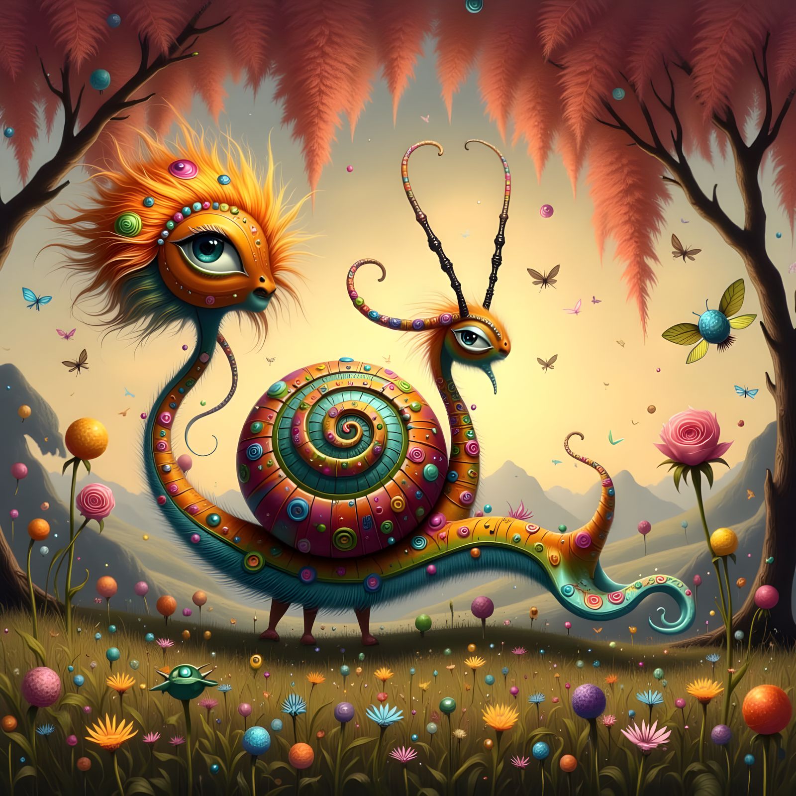 Whimsical Cheetah-Snail Hybrid in Sun-Dappled Meadow