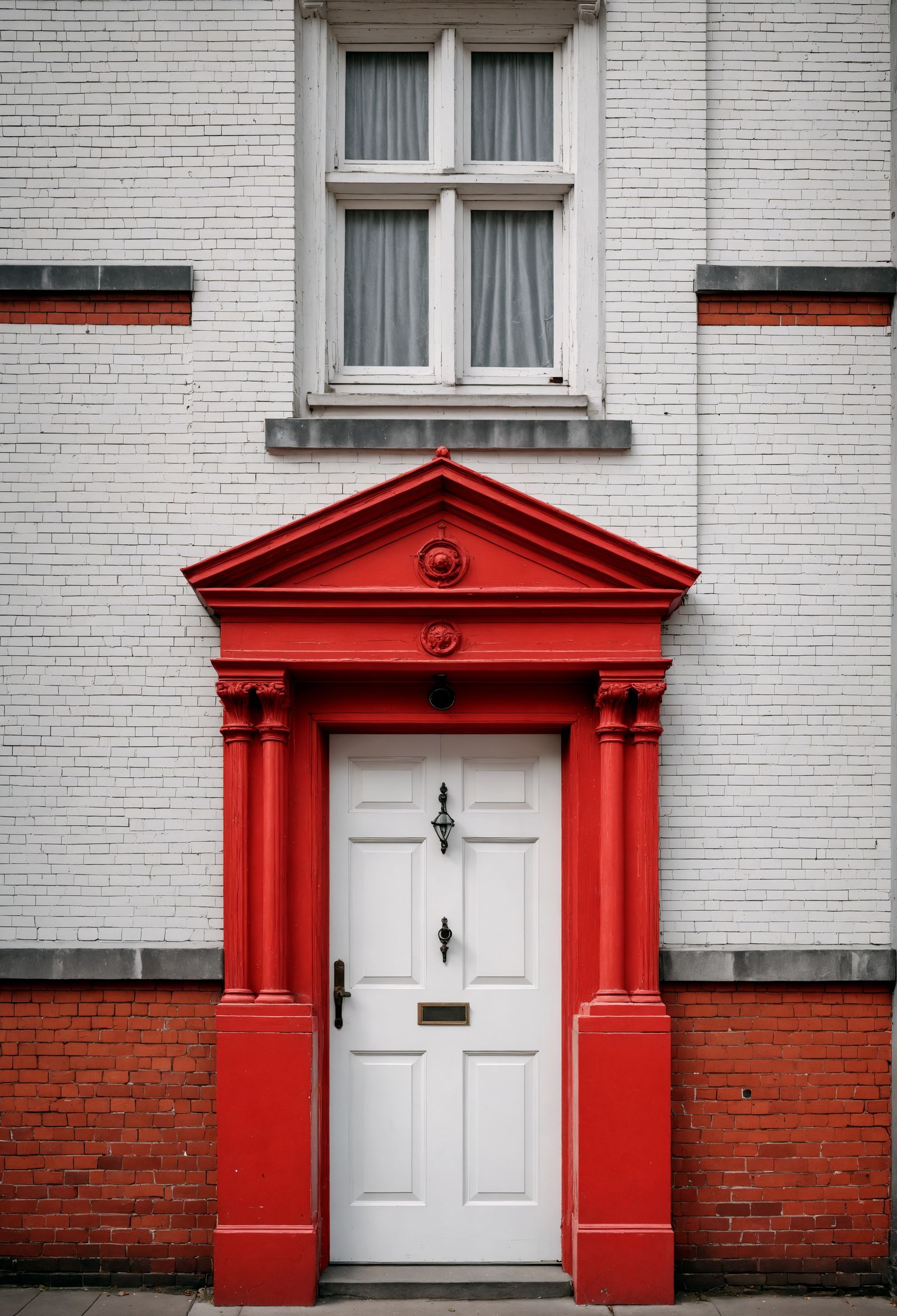 Red Framed Door on Brick Building in HDR