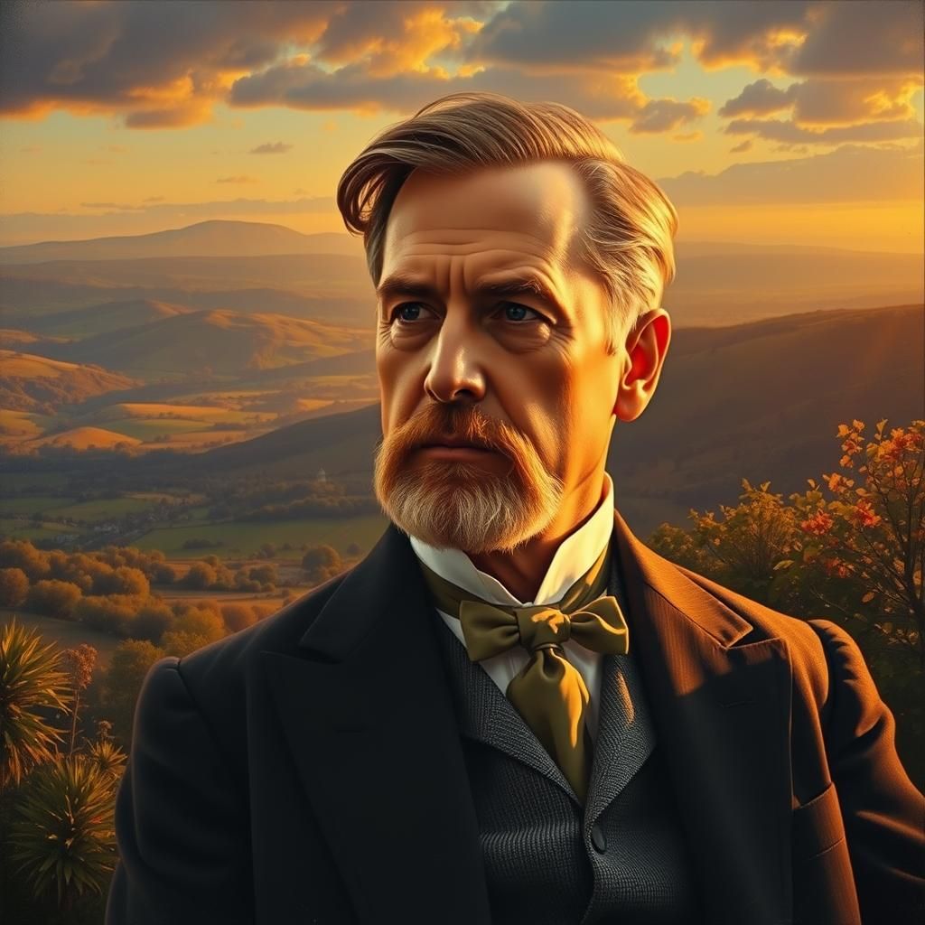 Edwardian Composer in Dreamy Landscape, Symbolic Romanticism