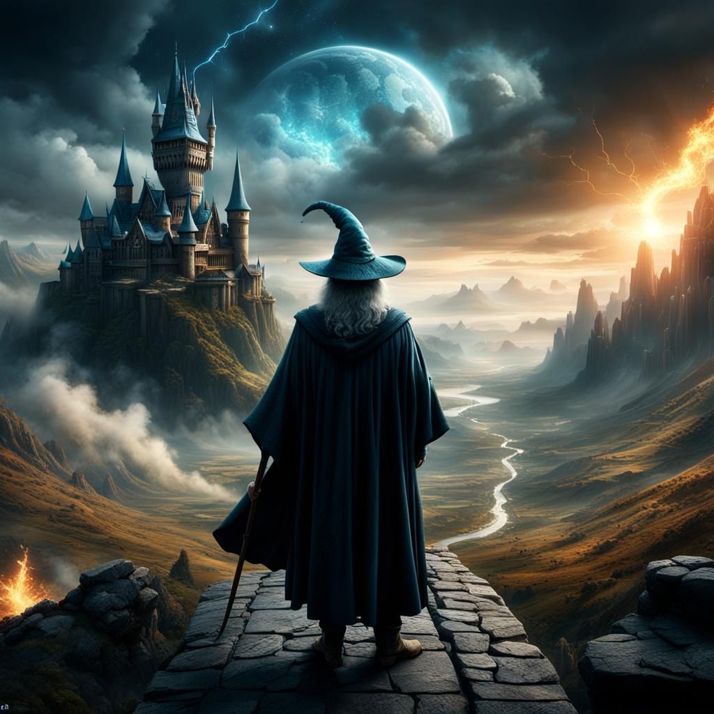 Epic Wizard Duel: A Dramatic Digital Painting