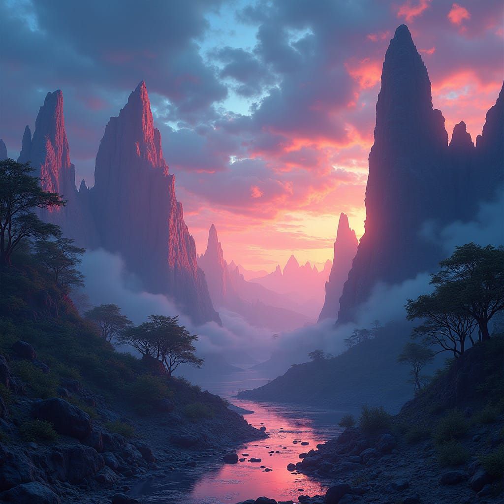 Surreal Dawn Breaks Over Mystic Realm