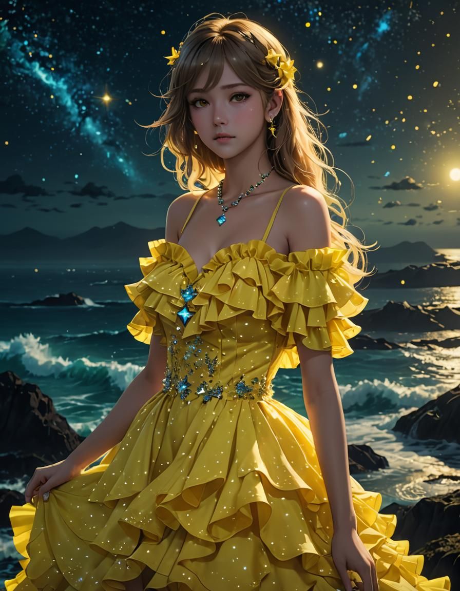 Bioluminescent Ocean View in Anime Style