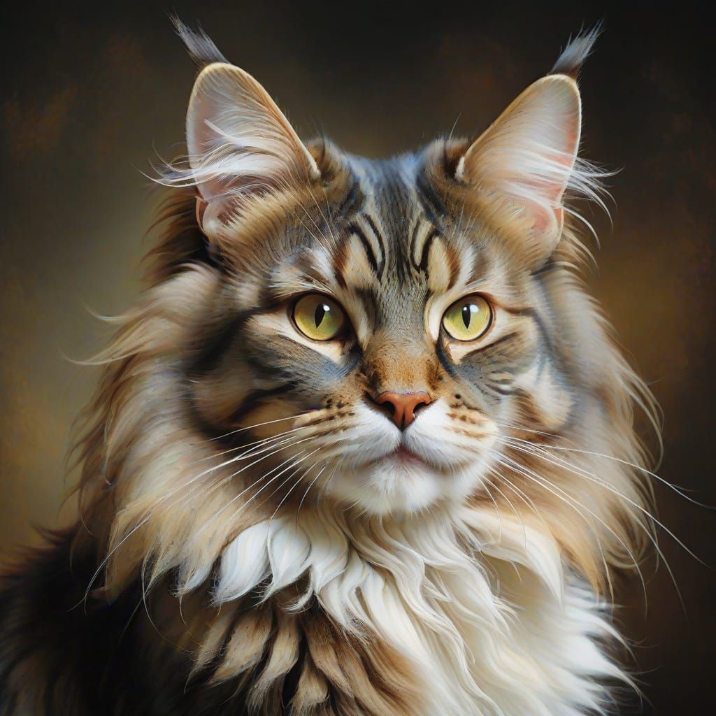 Majestic Maincoon Cat in 17th Century Oil Painting Style
