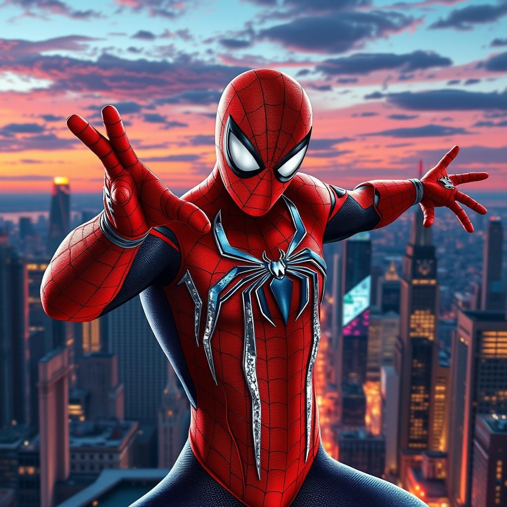 Iconic Superhero in Vibrant Anime-Style Cityscape