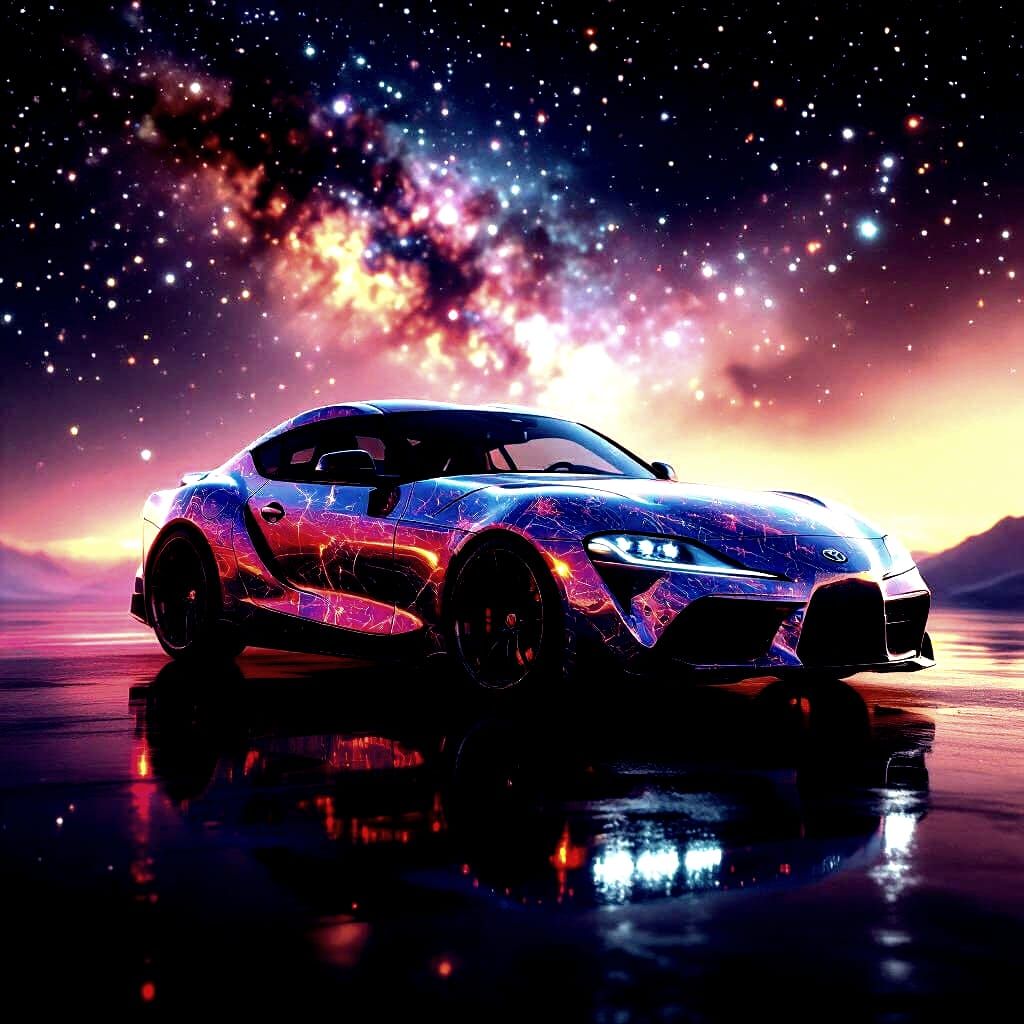 Hyperrealistic Supra in Cosmic Starfield, Cinematic HDR