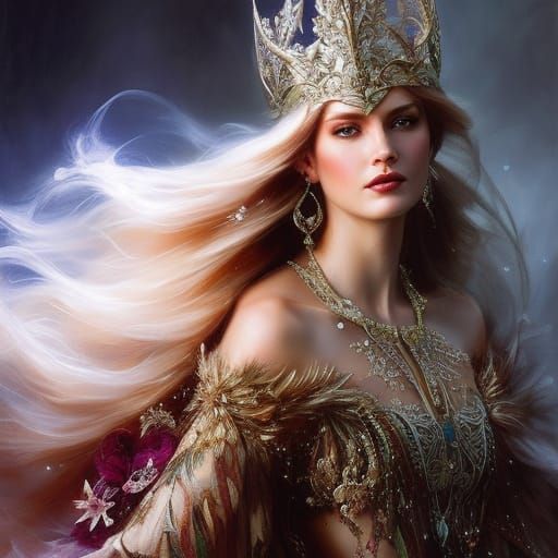 Intricate Snow Queen Crown in Oil Painting Style