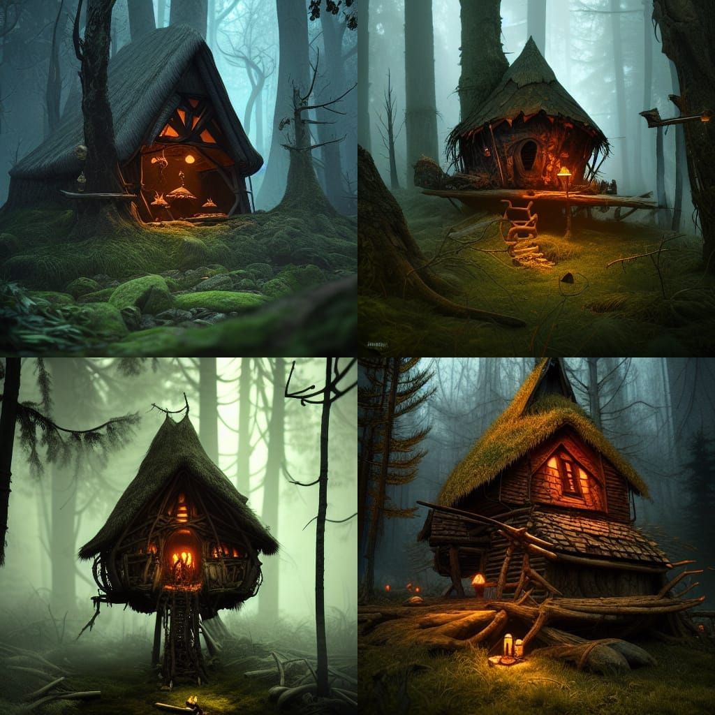 Baba Yaga's Hut in Dark Forest: Digital Art