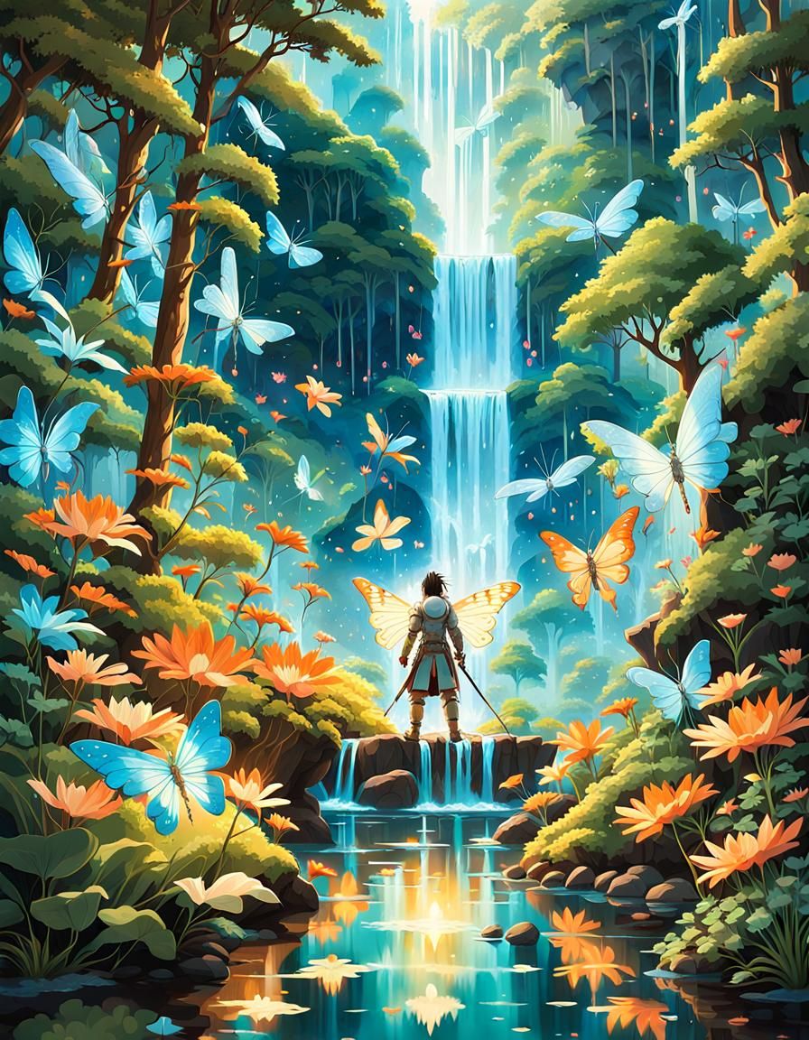 Mystical Warrior Meditating in Cosmic Fantasy Art