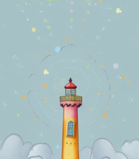 Divine Lighthouse in Rainbow Clouds