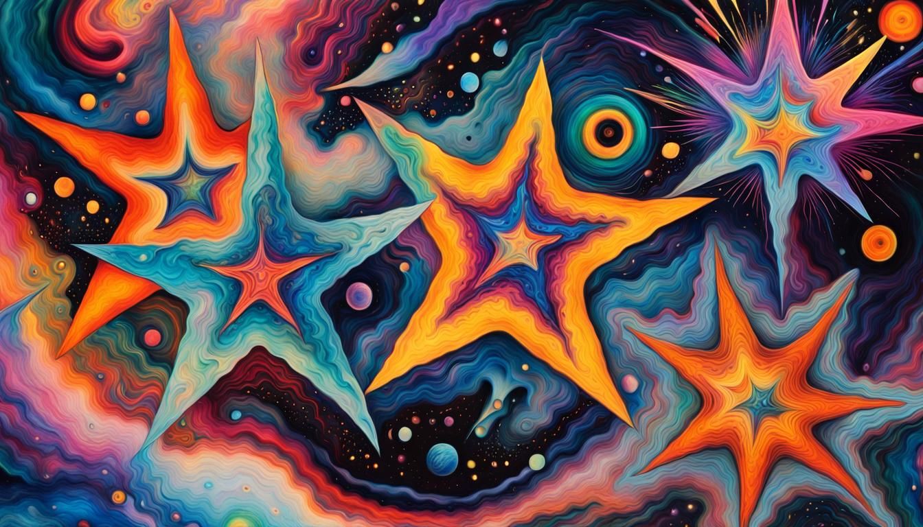 Psychedelic Star Portrait in Mixed Media Style