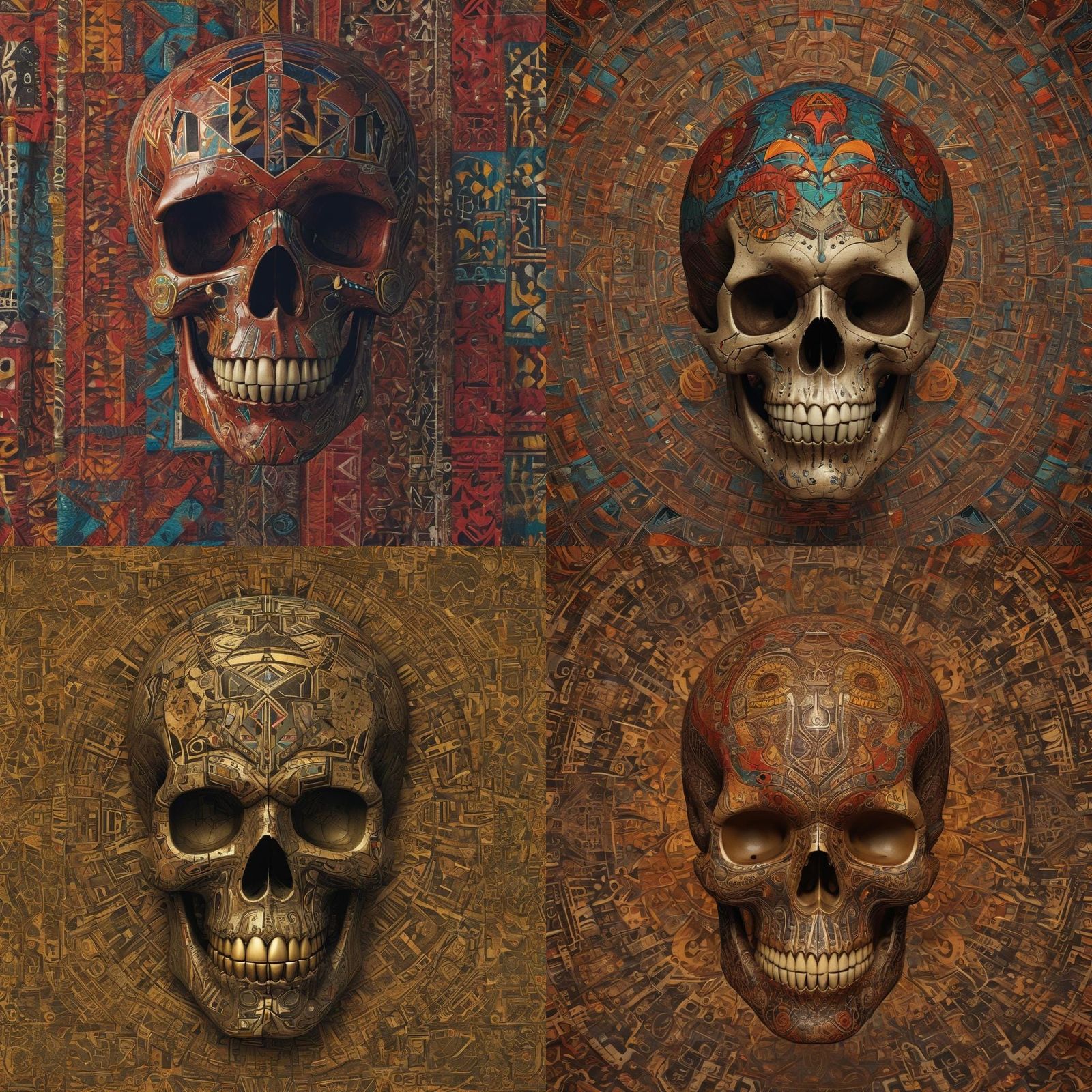 Skull Art with African Symbolism in Cubist Style
