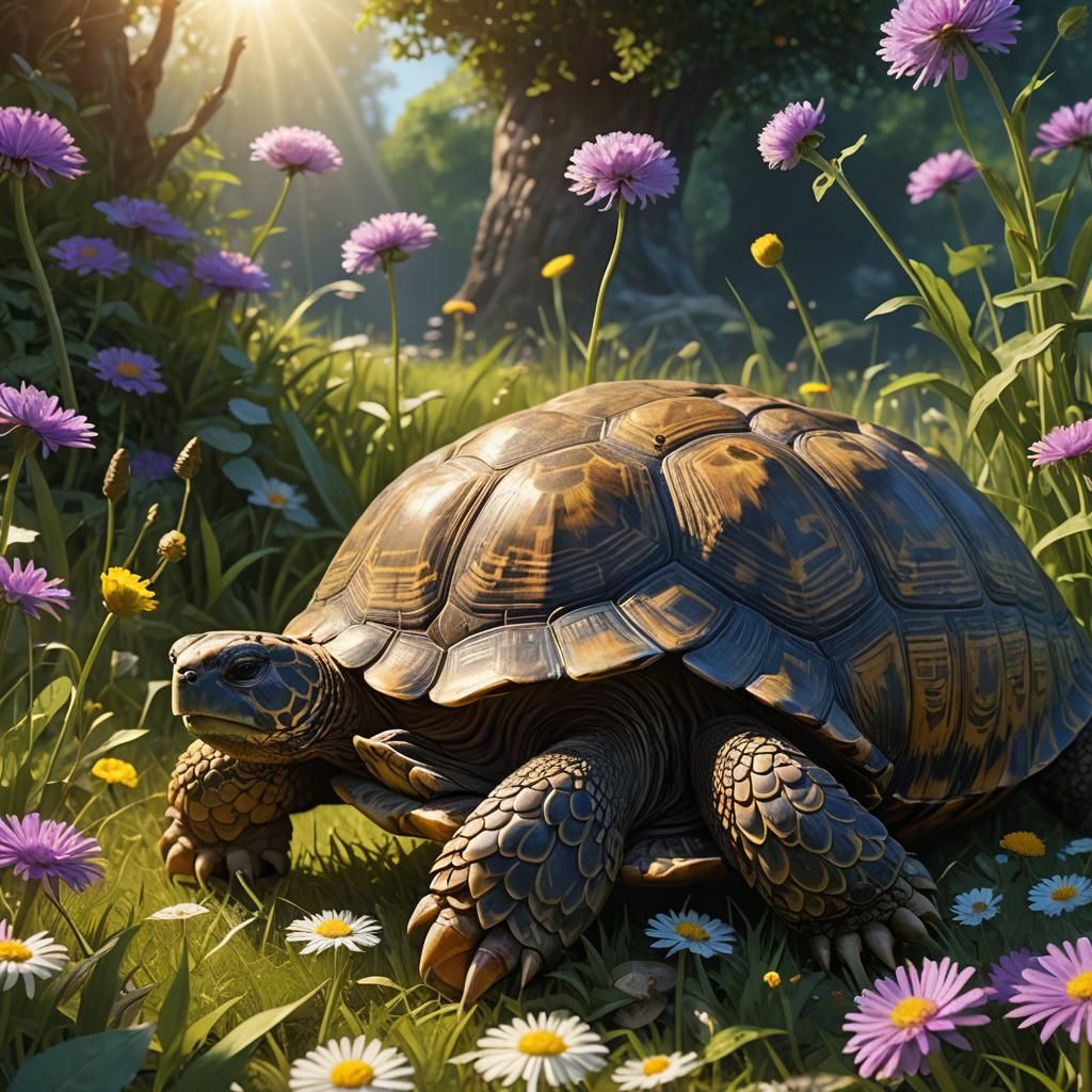 Greek Tortoise Dandelion Meadow Fantasy Art