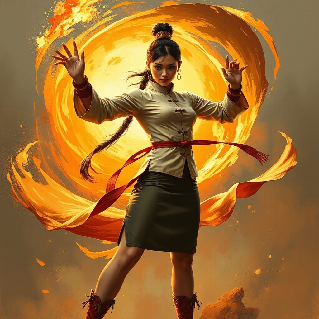 Eastern Warrior Goddess in Elegant Kung Fu Attire