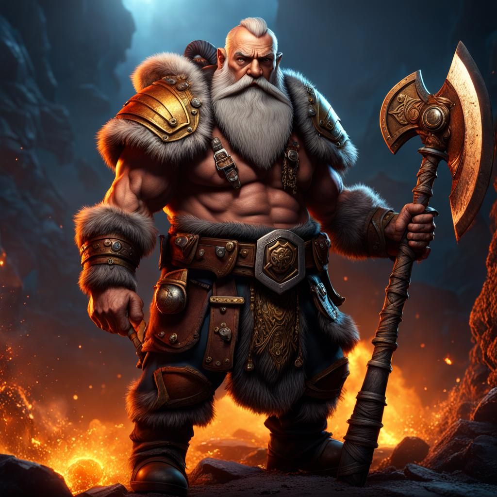 Dwarf Barbarian Miner with War Axe