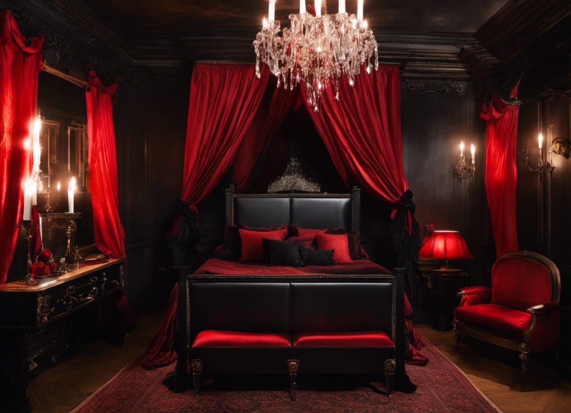 Elegant Vampire Bedroom in Gothic Horror Style