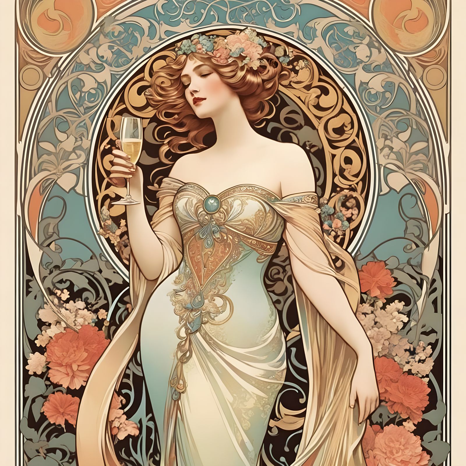 Vibrant Art Nouveau Celebration in Multi-Colored Confetti
