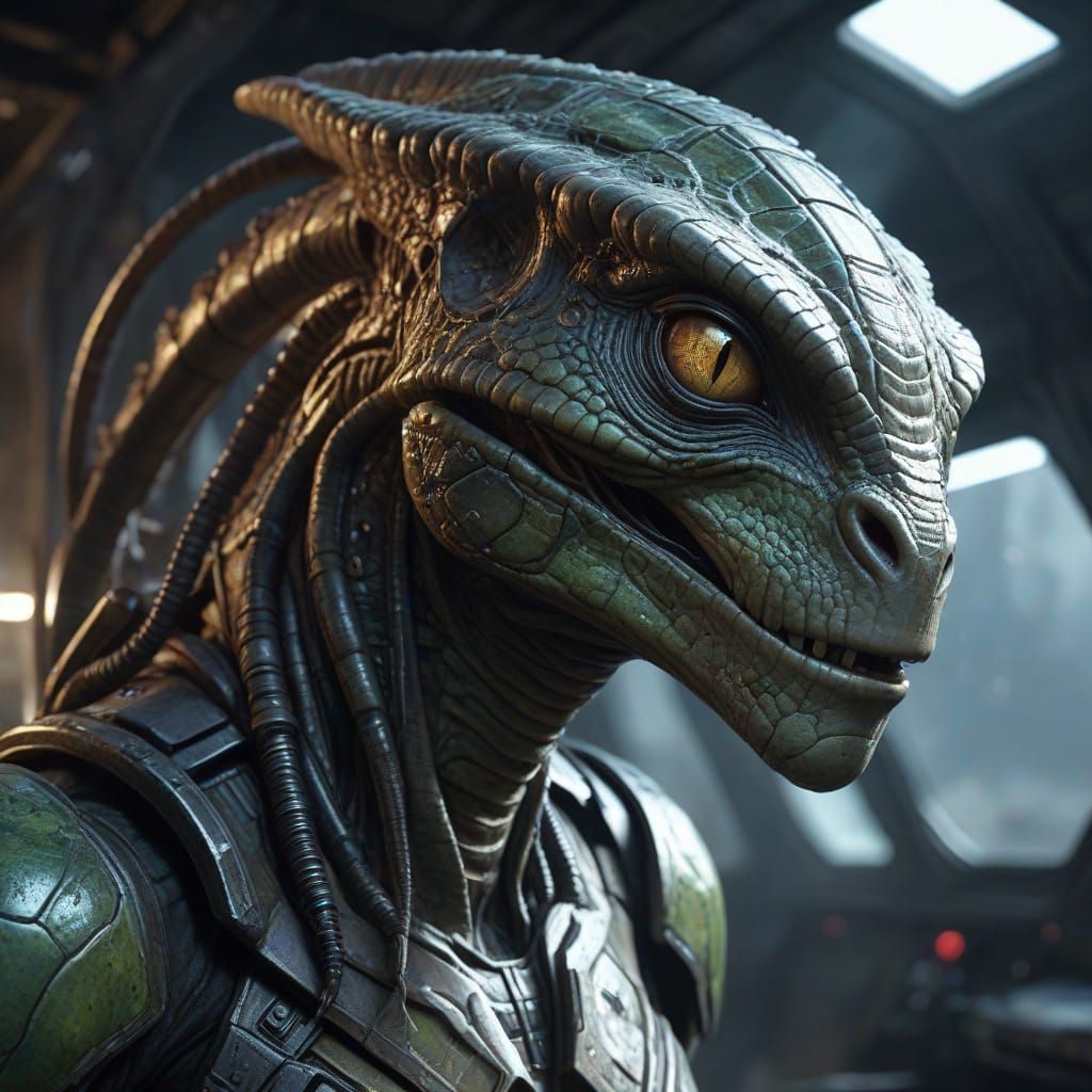 Reptilian Alien in Derelict Spaceship Concept Art