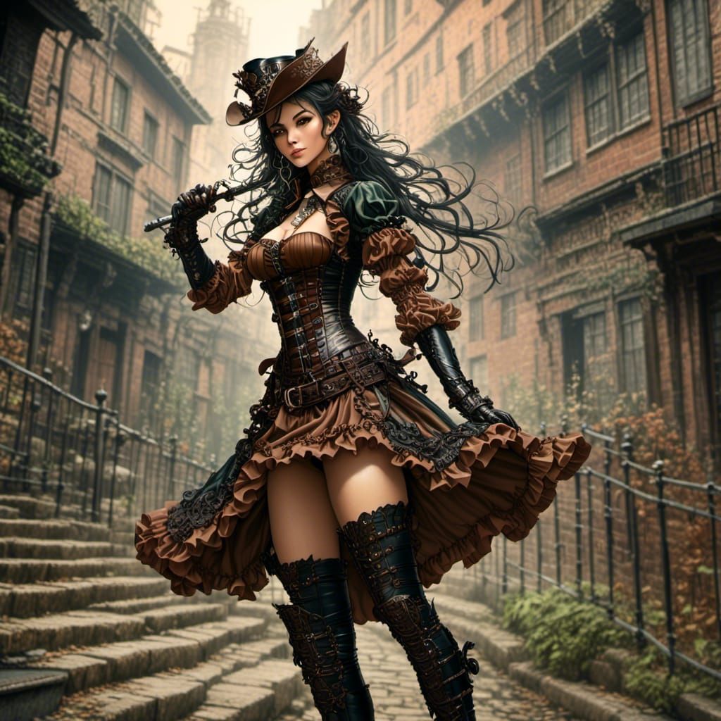 Steampunk Elf Warrior in Anime Style
