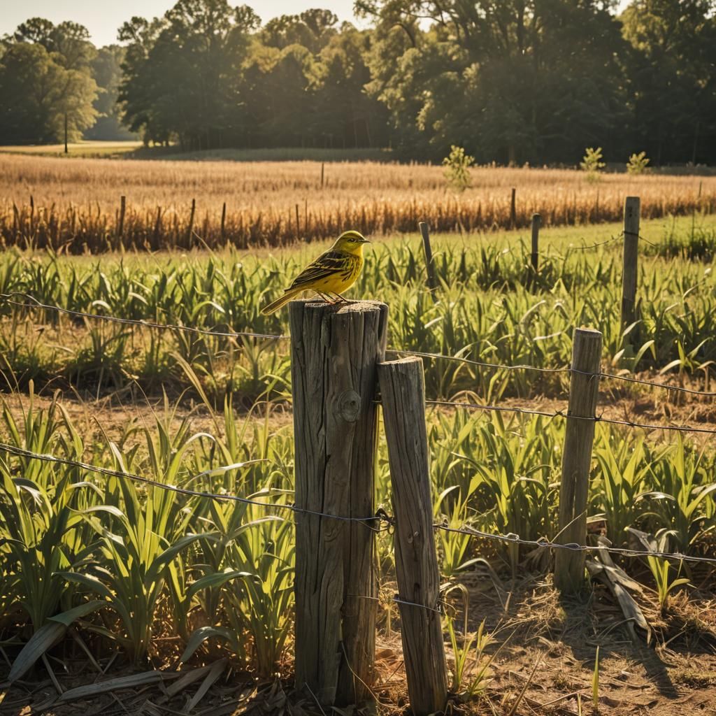 Yellowhammer in Sun-Drenched Alabama Cornfield