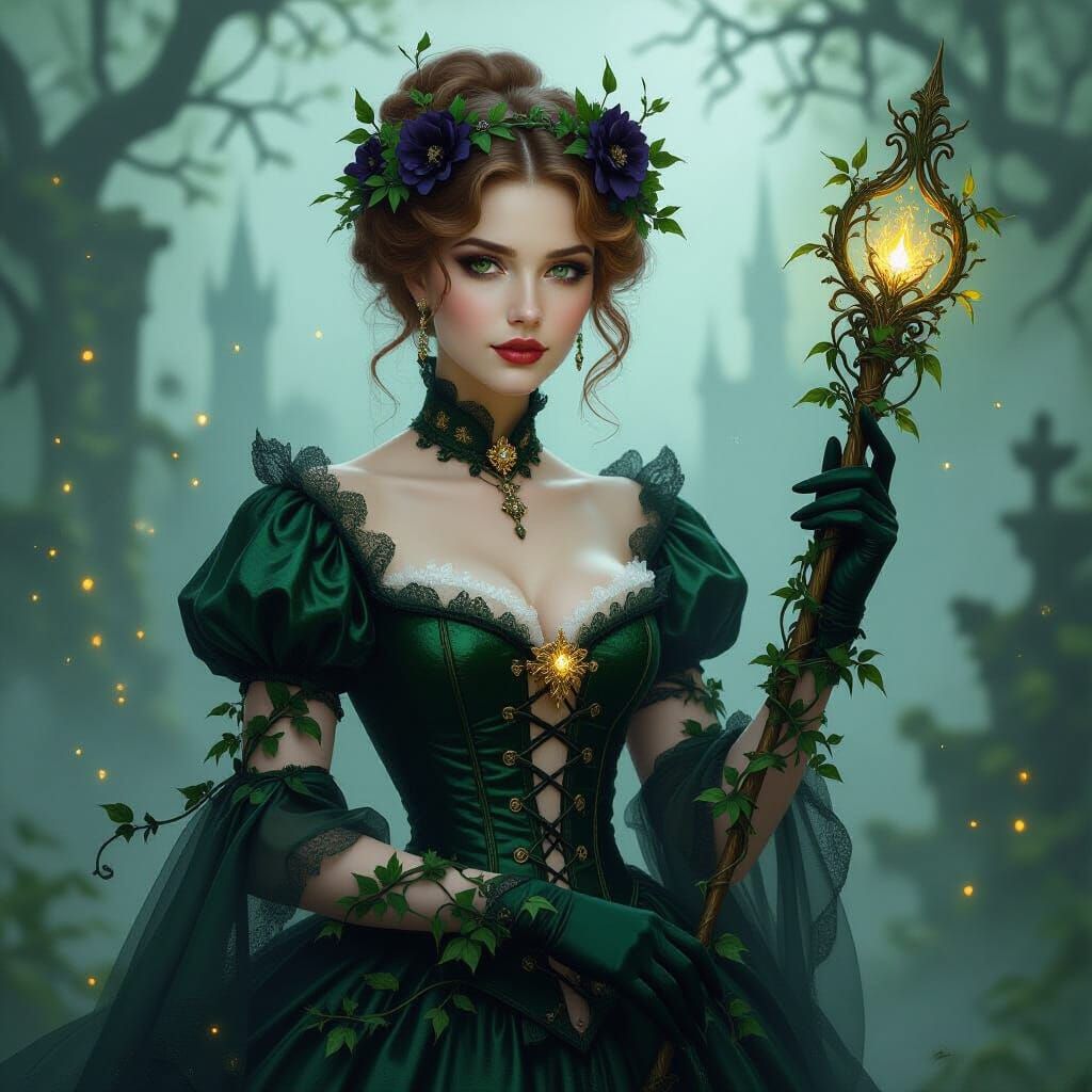 Victorian Noblewoman Entwined with Thorned Vines