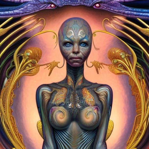 Intergalactic Stargoddess Illustration in Art Nouveau Style