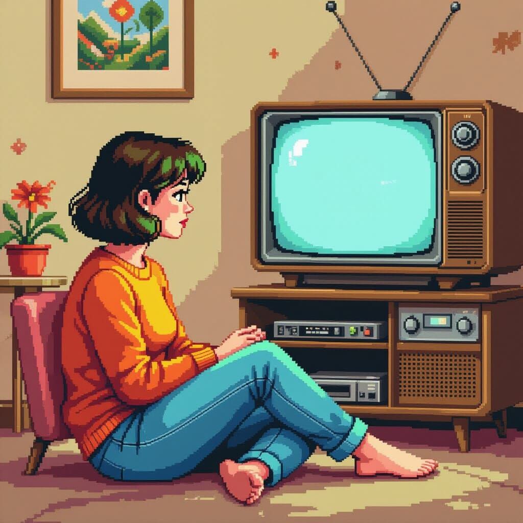 Nostalgic Woman in 8-bit Pixel Art Style