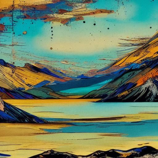 Mixed Media Mountain Lake at Sunrise