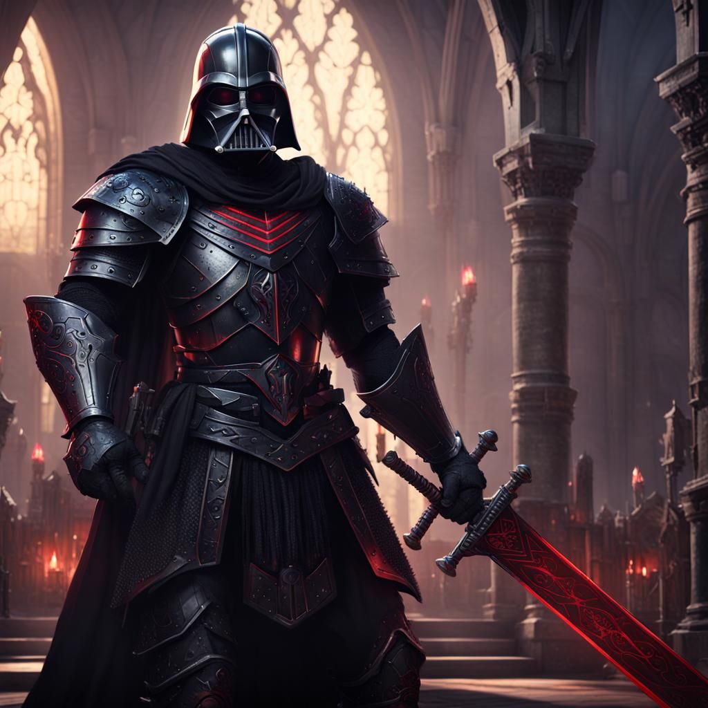 Dark Medieval Knight with Red Sword in 8K