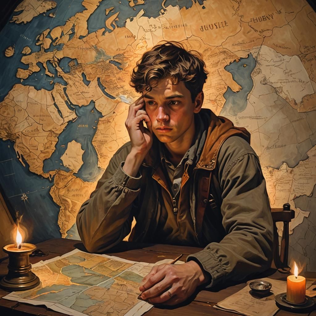 Dramatic Oil Painting of Young Adventurer