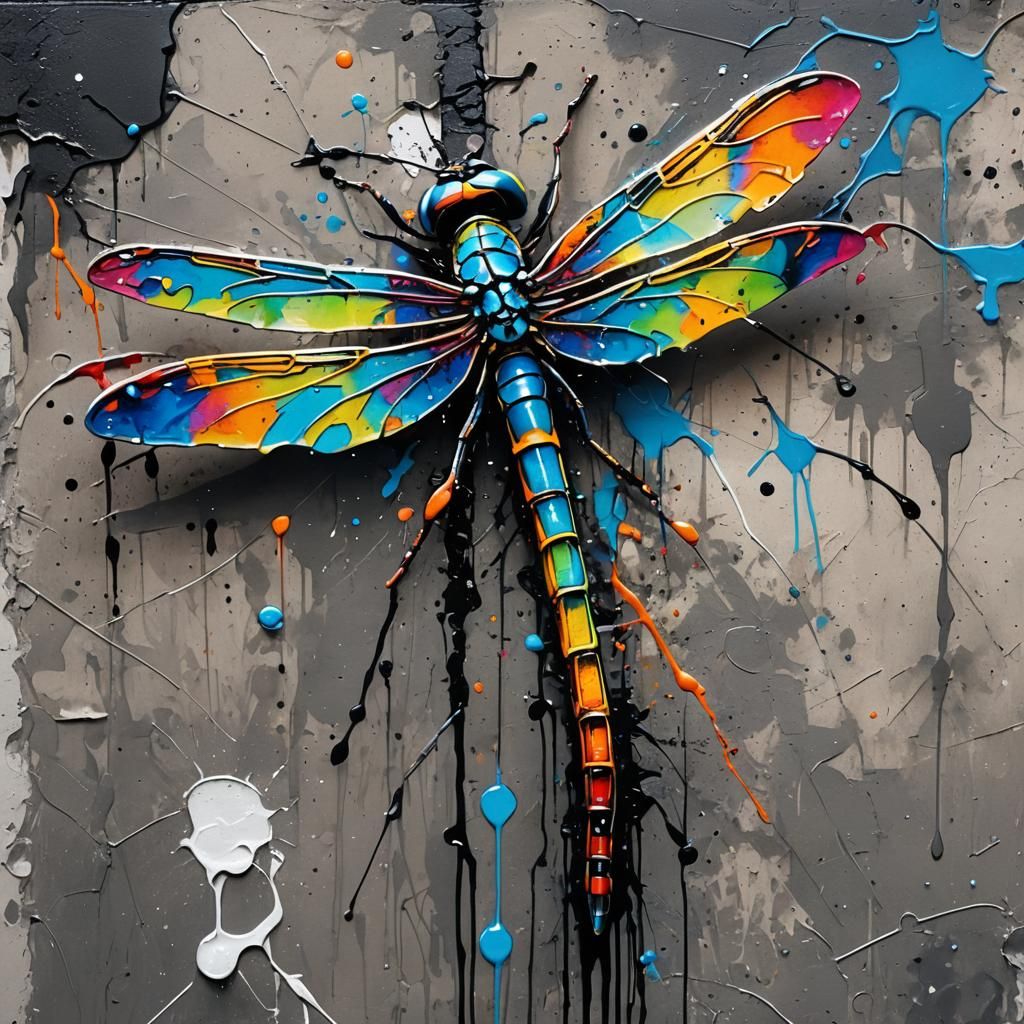 Colorful Graffiti Dragonfly in Splash Art Style