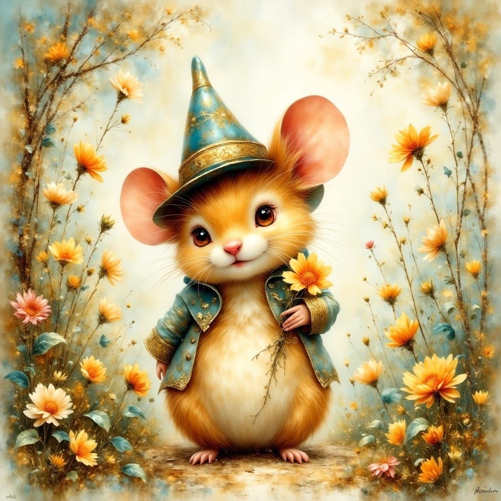Whimsical Mouse Portrait in Watercolor Style
