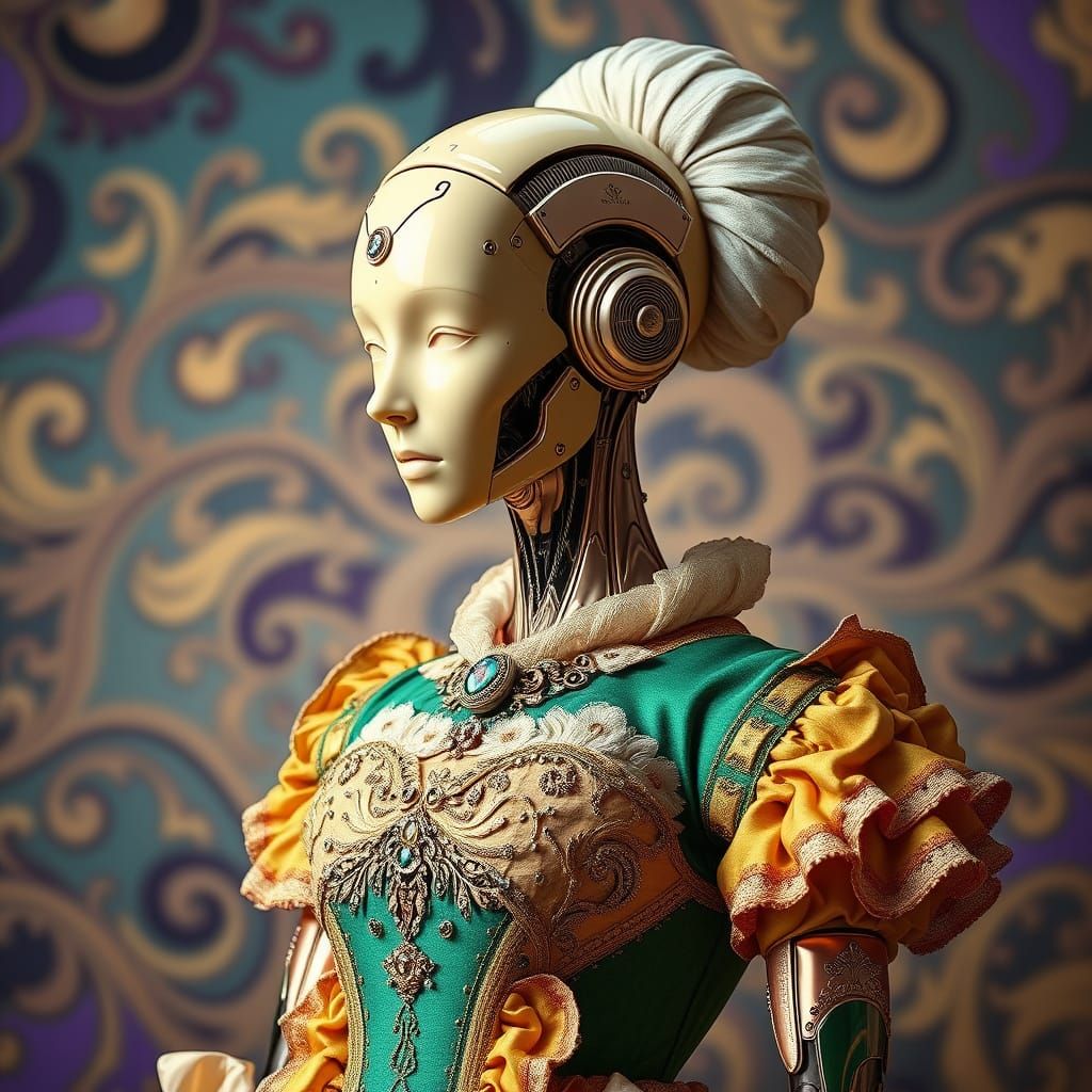 Cyberpunk Goddess in Baroque Elegance