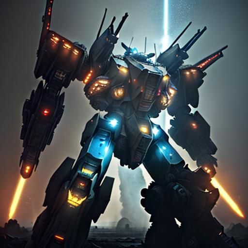 Armored Mechs Descend From Drop Ship to Battlefield