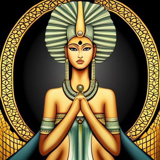 Egyptian Goddess with Pyramid and Full Moon