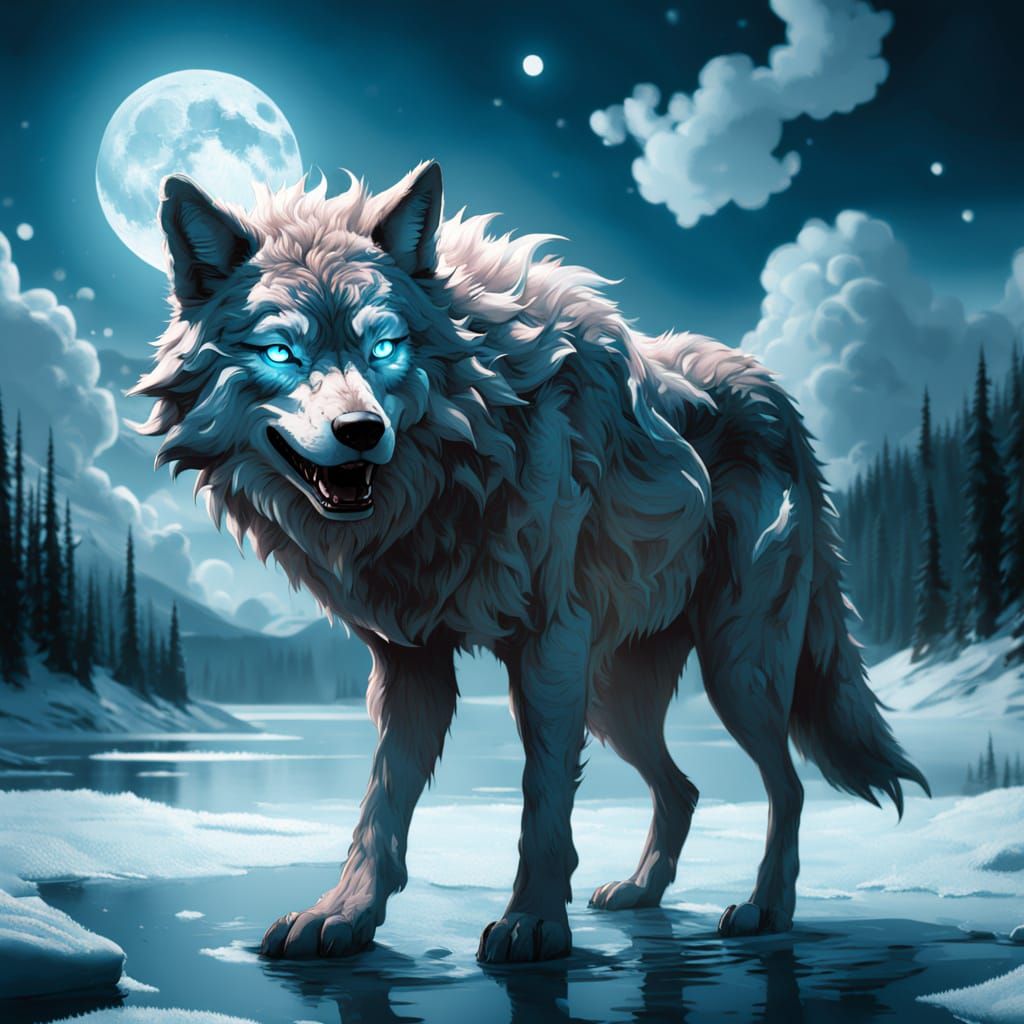 Ethereal Ice Wolf on Frozen Lake