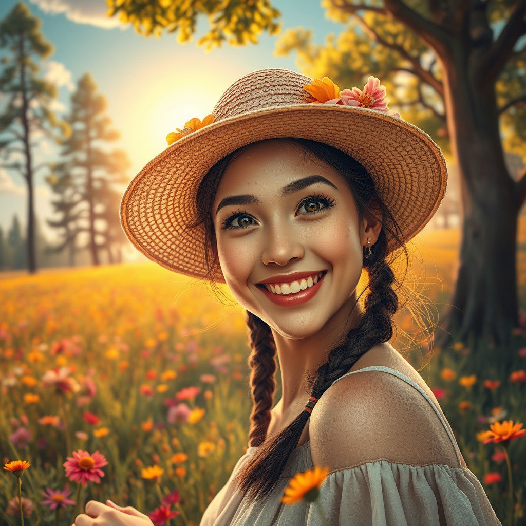 Joyful Woman Dancing in a Vibrant Meadow