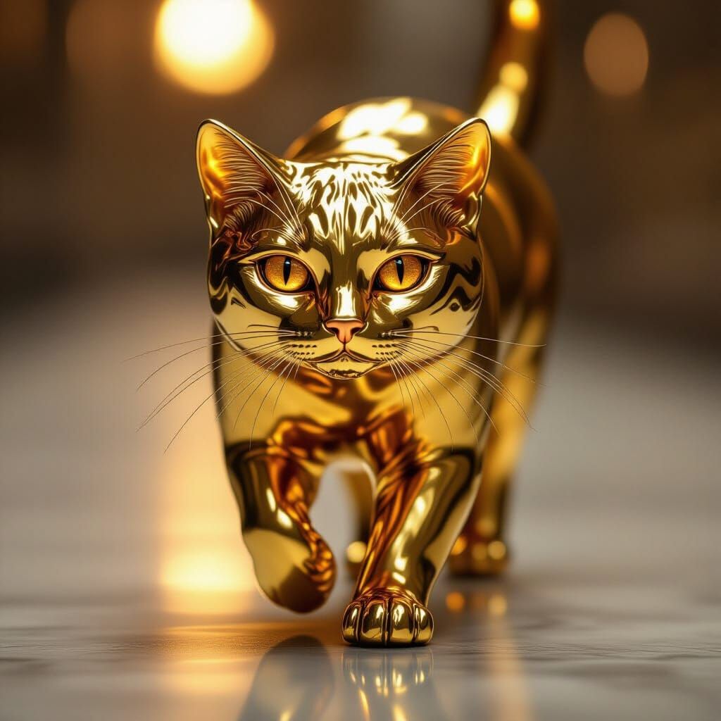 Golden Cat Close-Up in Cinematic Lighting