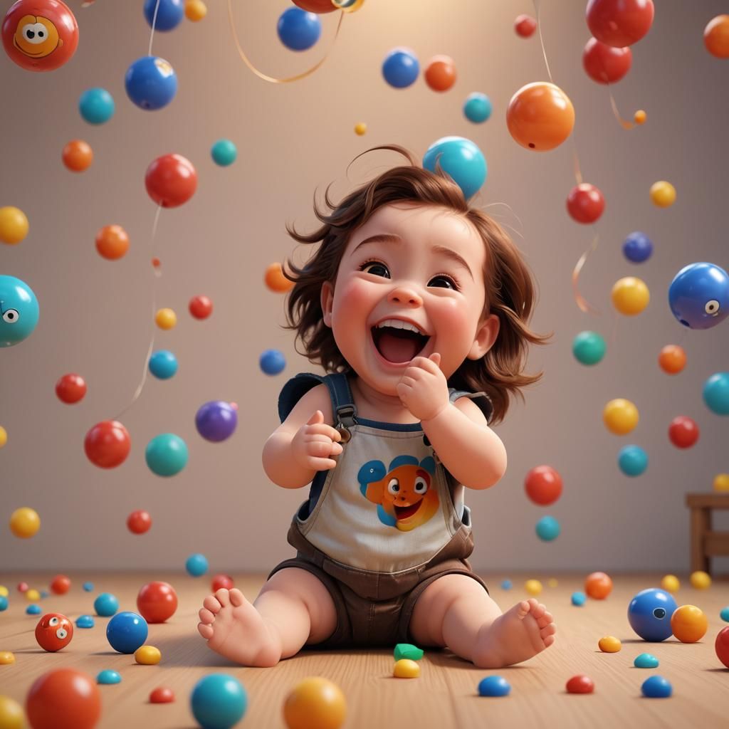 Happy Baby Playing: Pixar-Style 3D Render