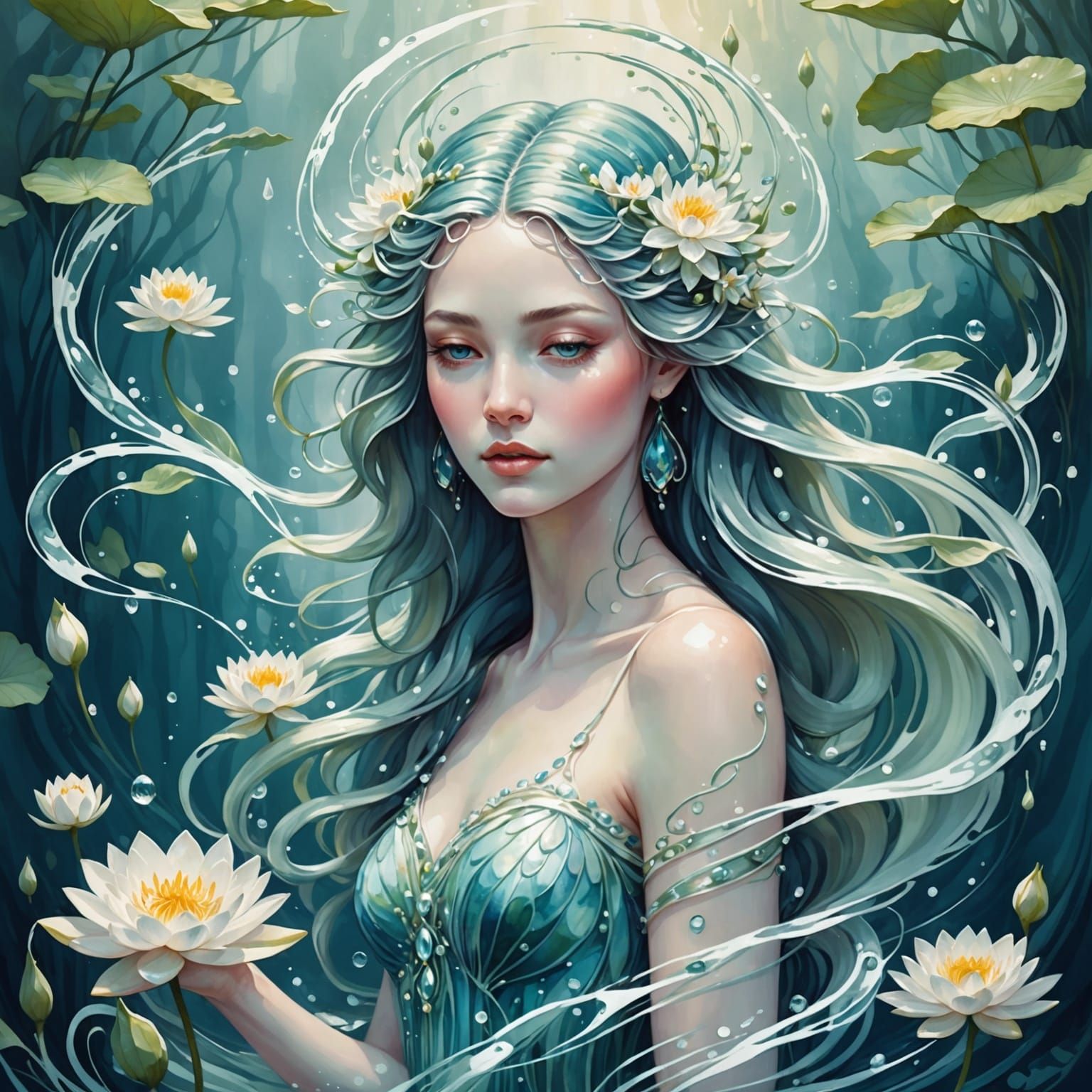 Ethereal Water Goddess in Art Nouveau Style