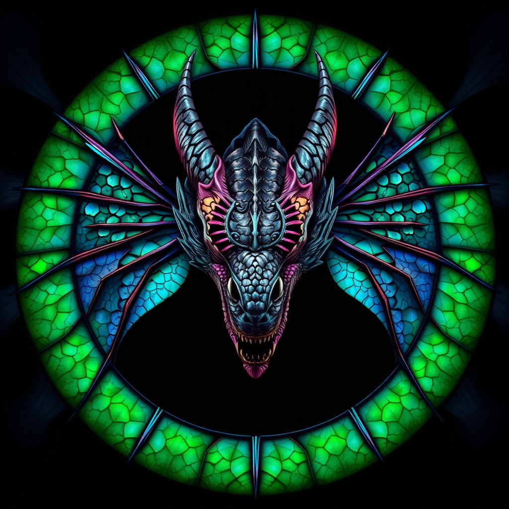Dragon Head with Iridescent Dragonfly Wing Border