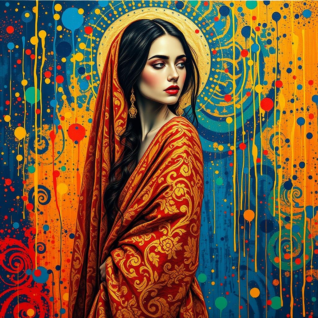 Vibrant, Impasto Portrait with Swirling Patterns and Dynamic...