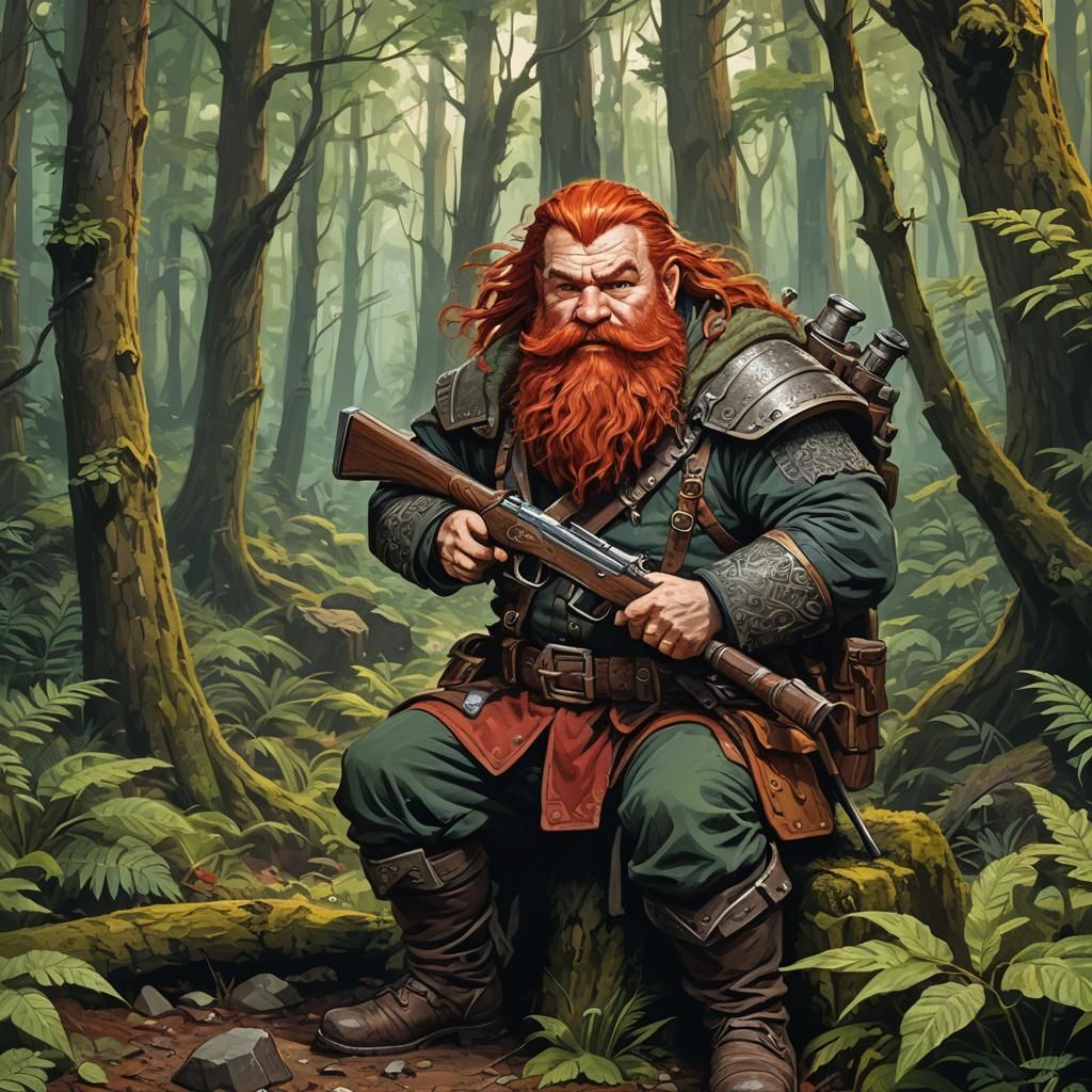 Dwarven Hunter with Blunderbuss in Abstract Art