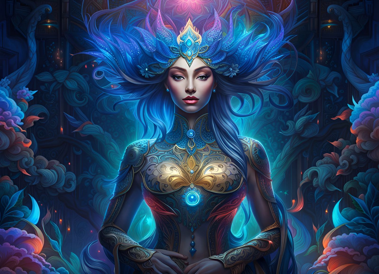 Glass Fairy Goddess in Bioluminescent Fractal World