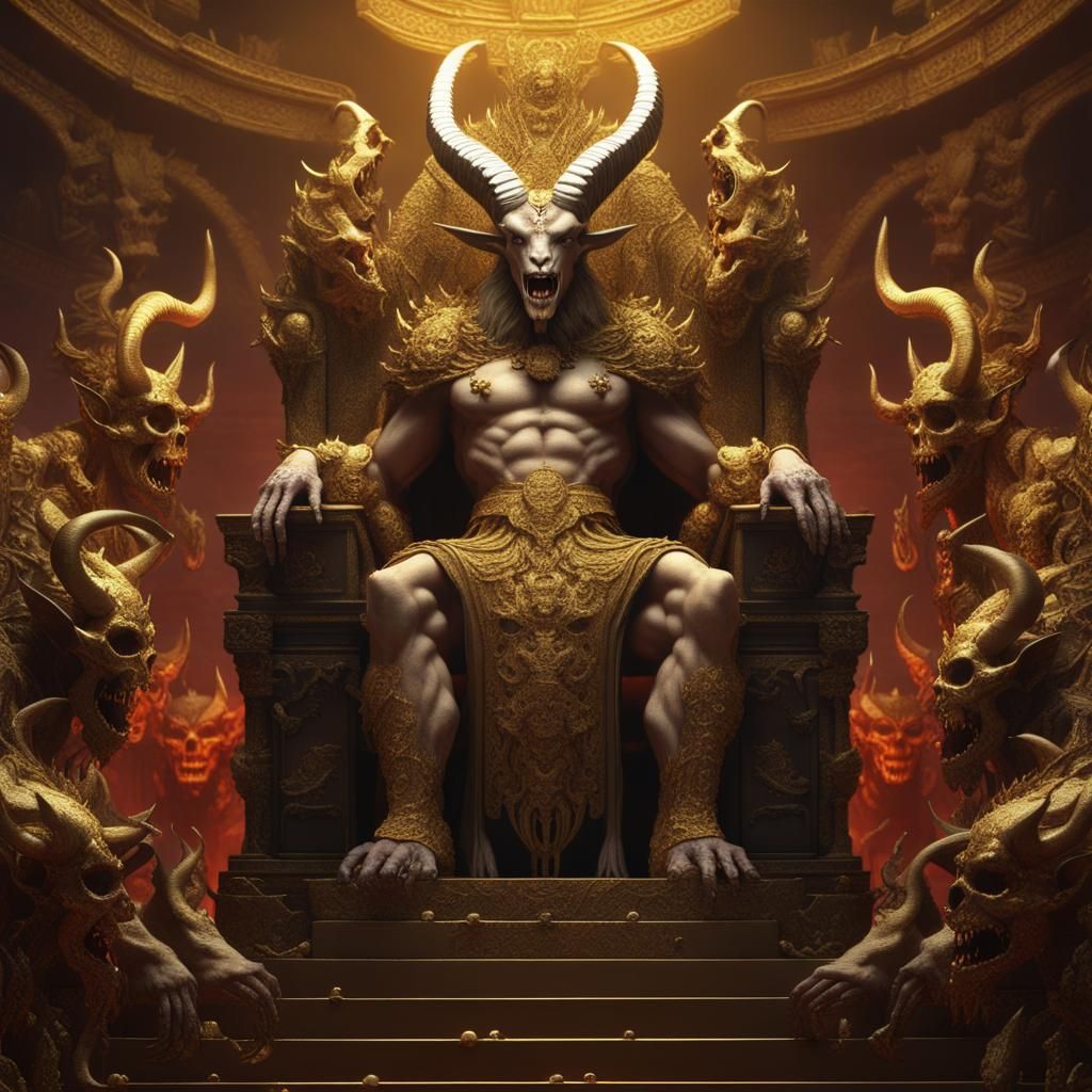 Goat-Headed Demon God on Skull Throne
