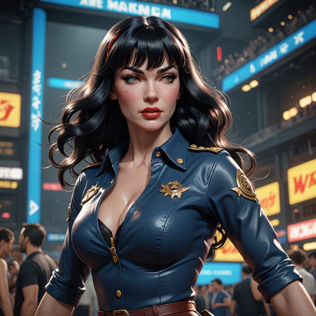 Bettie Page as WWE Wrestler in Cinematic Film Still