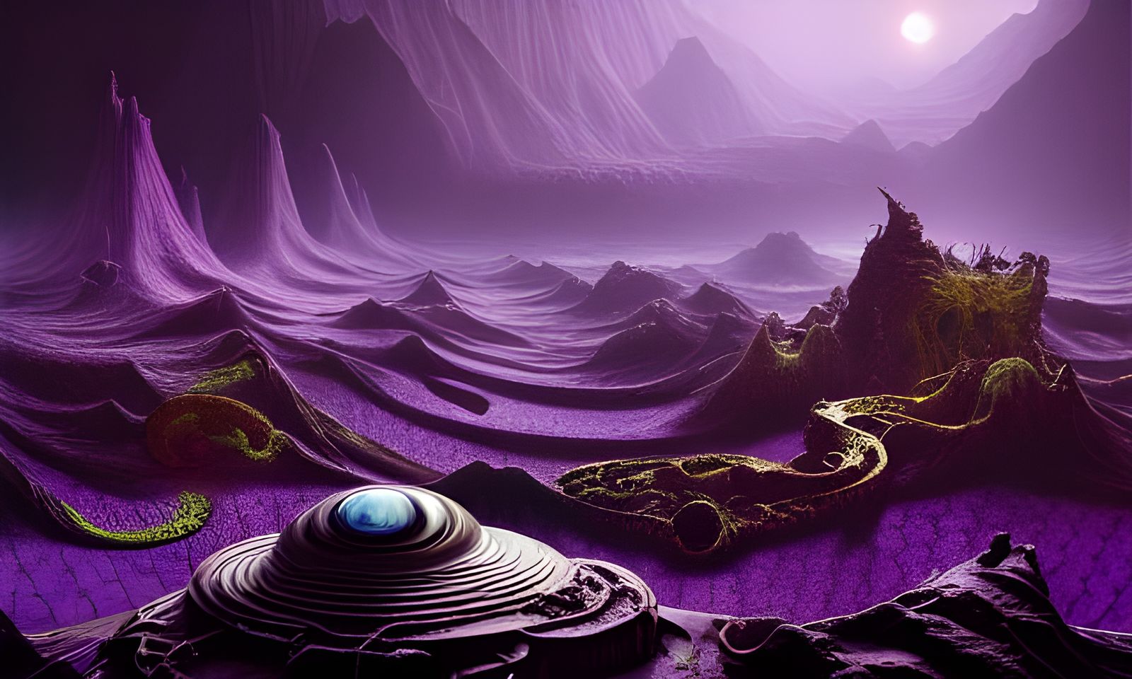 Psychedelic Horror Landscape with Purple Viscera Pools