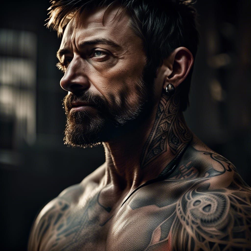 Hyperrealistic Portrait of Young Man with Tattoos