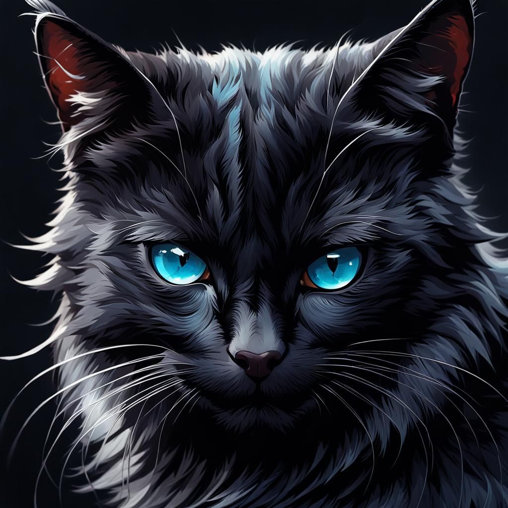 Fierce Blue-Black Cat with Blue Eyes